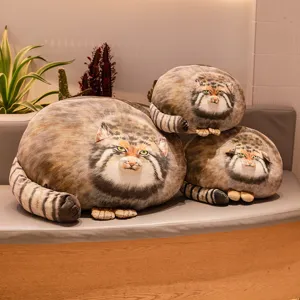 Realistic Pallas's Cat Plush Toy Manul Stuffed Animal Pillow Soft Round Cat Cushion Home Sofa Decor For Animal Lovers Gift