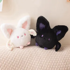 Set of two cute Halloween round bat plush dolls in black and white colors for festive decoration