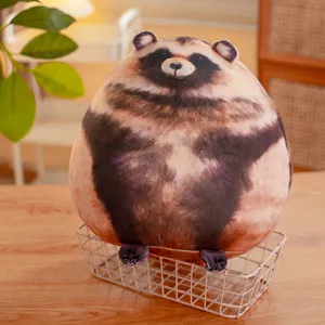 Round raccoon dog plush pillow cushion with realistic animal print for home decor