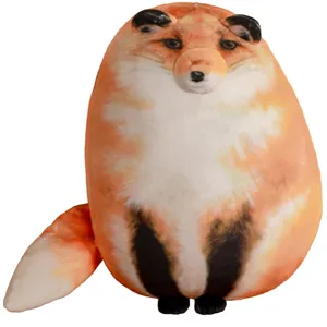 Round realistic fox plush pillow with soft printed fur for home decor and soothing sleep