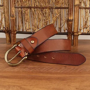 Vintage genuine leather belt for men with horseshoe buckle casual jeans brown waist belt