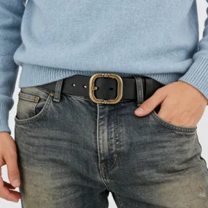 Vintage genuine leather belt for women, retro buckle, casual jeans strap stylish
