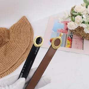 Women thin leather belt with vintage gold oval buckle elegant retro waist accessory stylish dress