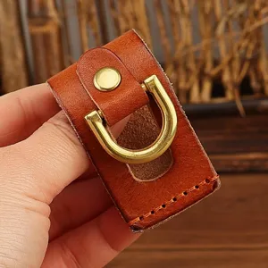 Handmade Top Layer Cowhide Men's Belt Waist Hanging Keychain Retro Genuine Leather Key Holder Ring Auto Parts Key Chain