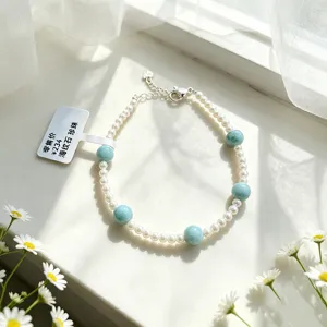 Handmade Natural Larimar Freshwater Pearl Bracelet Niche Light Luxury Temperament Women Bracelet Beaded Jewelry Gift