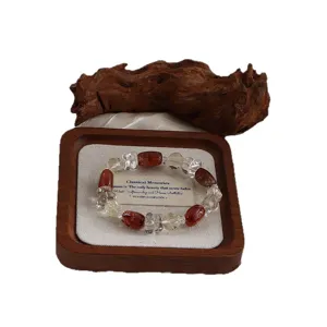 Natural colorful crystal multi-gemstone handmade bracelet with irregular beads on wood