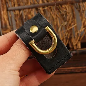 Handmade genuine leather key loop belt holder with brass D-ring detail, perfect for men's daily use.