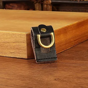 Handmade genuine leather belt key holder with metal D-ring loop for men, vintage keychain accessory.