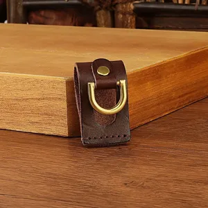 Handmade genuine leather belt key holder for men, rustic brown leather keychain with brass D-ring.