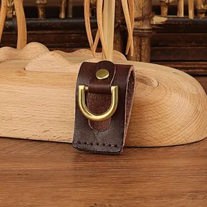 Handmade leather belt keychain loop holder for men, brass hardware, durable vintage car key organizer.