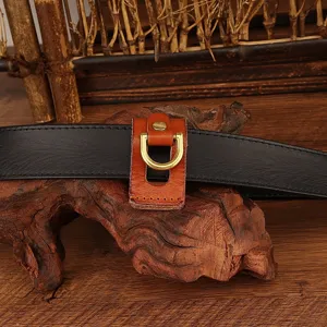 Handmade top layer cowhide men belt waist hanging D-ring leather key chain holder accessory.