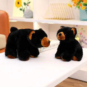 Deux peluches d'ours noir réalistes en poses debout et assise pour décoration intérieure