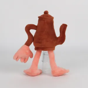 Vista posteriore del peluche Sahur con design a teiera marrone e arti rosa morbidi.