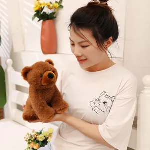 Gros plan d'un ours en peluche marron tenu par une femme dans un salon