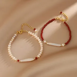Süßwasserperle Rote Achat Armband Für Damen Nische Design Elegante Kontrastfarbe Perlen Hand Schmuck Mit Verlängerungskette
