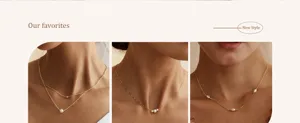 Kollektion minimalistischer 14K vergoldeter Perlenhalsketten an Modellen gezeigt