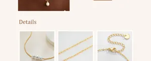 Detailansicht der 14K vergoldeten Kette und der eleganten weißen Glasperlen am Halsband