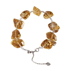 Elegantes Armband aus natürlichen Citrinsteinen mit verstellbarer silberner Kette