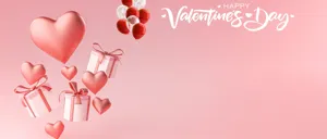 Valentinstag Hintergrund mit 3D rosa Herzen und Geschenkboxen für Damen Schmuck