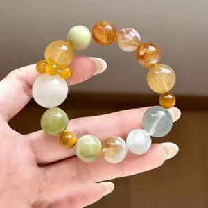 Natürliches Citrin Grüner Fluorit Edelstein Armband Damen Exquisite Handgefertigte Kristallperlen Armband Glück Geschenk
