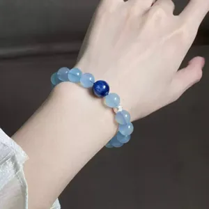 Natürliches Aquamarin Perlenarmband Nischendesign Elegantes Rundes Kristall Edelstein Armband Schmuck Geschenk Für Frauen