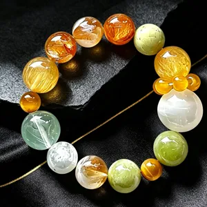 Exquisites Armband aus natürlichem Citrin und grünem Fluorit auf schwarzer Seide