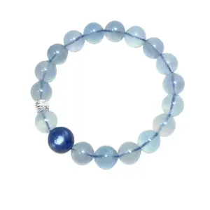 Natürliches Aquamarin-Kristall-Armband mit blauem Akzentstein und Silbertrenner
