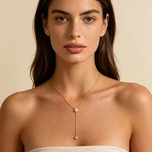 Elegante 14K vergoldete Y-Halskette mit funkelnden Wassertropfen-Zirkonia-Anhängern