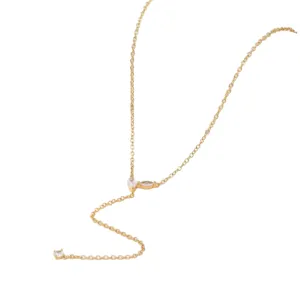 Elegante 14K vergoldete Y-Kette mit funkelnden Zirkonsteinen im Marquise-Schliff.