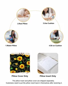 Set federa cuscino girasole e imbottitura, cuscino morbido per divano, letto, soggiorno e uso auto.
