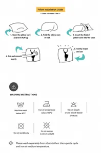 Guida all'installazione dell'imbottitura e istruzioni di lavaggio per fodere di cuscini.