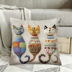 Cojín Decorativo Con Estampado de Gato Geométrico Con Relleno Sala de Estar Sofá Almohada Suave de Peluche Lumbar