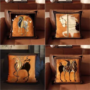 French Vintage Luxury Throw Pillow Cover Horse Art Digital Printed Cushion Cover For Living Room Bedroom Sofa Home Decor