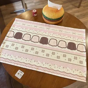 Cute cotton linen table cloth korean style retro dessert pattern desk mat cute pink decor