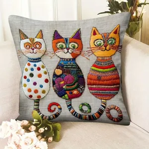 Cojín decorativo con estampado de gato artístico para sofá de sala y decoración del hogar.