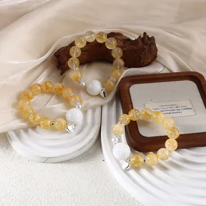 Natürliches Citrin Schneeflocke Geist Kristall Armband Für Damen Handgefertigter Herzanhänger Leichter Luxus Edelstein Schmuck