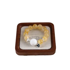 Handgefertigtes Armband aus Citrin und Phantomquarz mit Herzanhänger für Damen