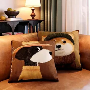 Retro Cartoon Hund Druck Plüsch Sofa Kissenbezug Weich Dekorativ Zierkissenhülle Wohnzimmer Heimtextilien