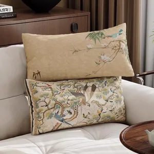 New Chinese Style Throw Pillow Cover Luxury Sofa Waist Cushion Botanical Floral Printed Pillow Case Home Decor