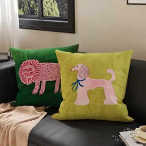 Retro cartoon decorative square pillow with unique animal art illustration for sofa home decor.