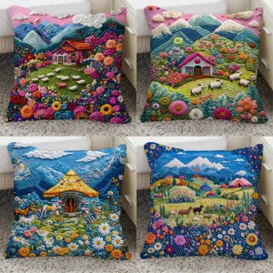 Fundas de Cojín con Impresión de Paisaje 3D Funda de Almohada Decorativa para Sofá Cama Sala de Estar Decoración del Hogar
