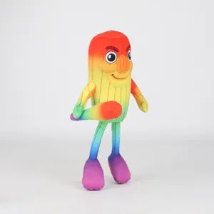Vista dettagliata del peluche arcobaleno Tung Tung Tung Sahur con lineamenti cartoon