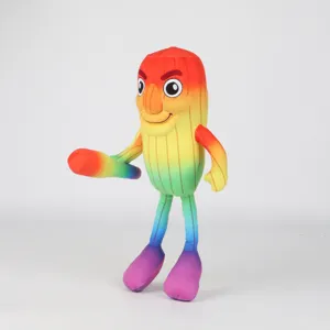 Dettaglio ravvicinato del peluche arcobaleno Sahur con texture morbida e grandi occhi