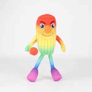 Dettaglio del peluche arcobaleno Sahur con colori sfumati vivaci e lineamenti del viso