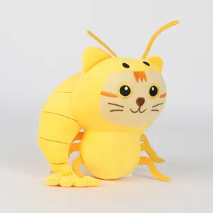 Dettaglio del peluche giallo Sahur ibrido gatto-gamberetto della serie Shanhaijing