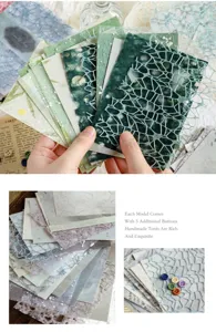 Mixed material decorative paper and lace mesh details for vintage journaling and scrapbooking.