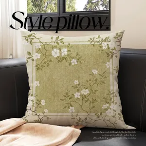 Nieuwe Chinese Stijl Vintage Groen Botanisch Bloemen Sierkussenhoes Pluche Sofa Kussenhoes Huisdecoratie Woonkamer Slaapkamer