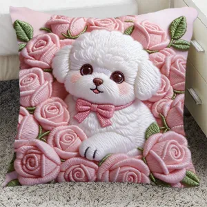 Rose Bichon Printed Decorative Pillow Case Cute Dog Cartoon Cushion Cover Soft Plush Sofa Home Decor Throw Pillow
