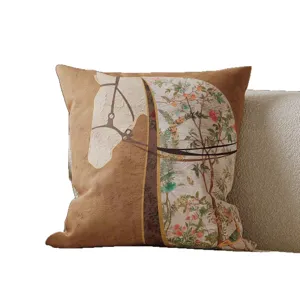 Luxury retro horse pattern throw pillow, vintage equestrian style decorative cushion for sofa.