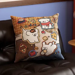 Retro Kissenbezug mit niedlichem Cartoon Hund Design, kariertes Dekokissen für das Sofa.
